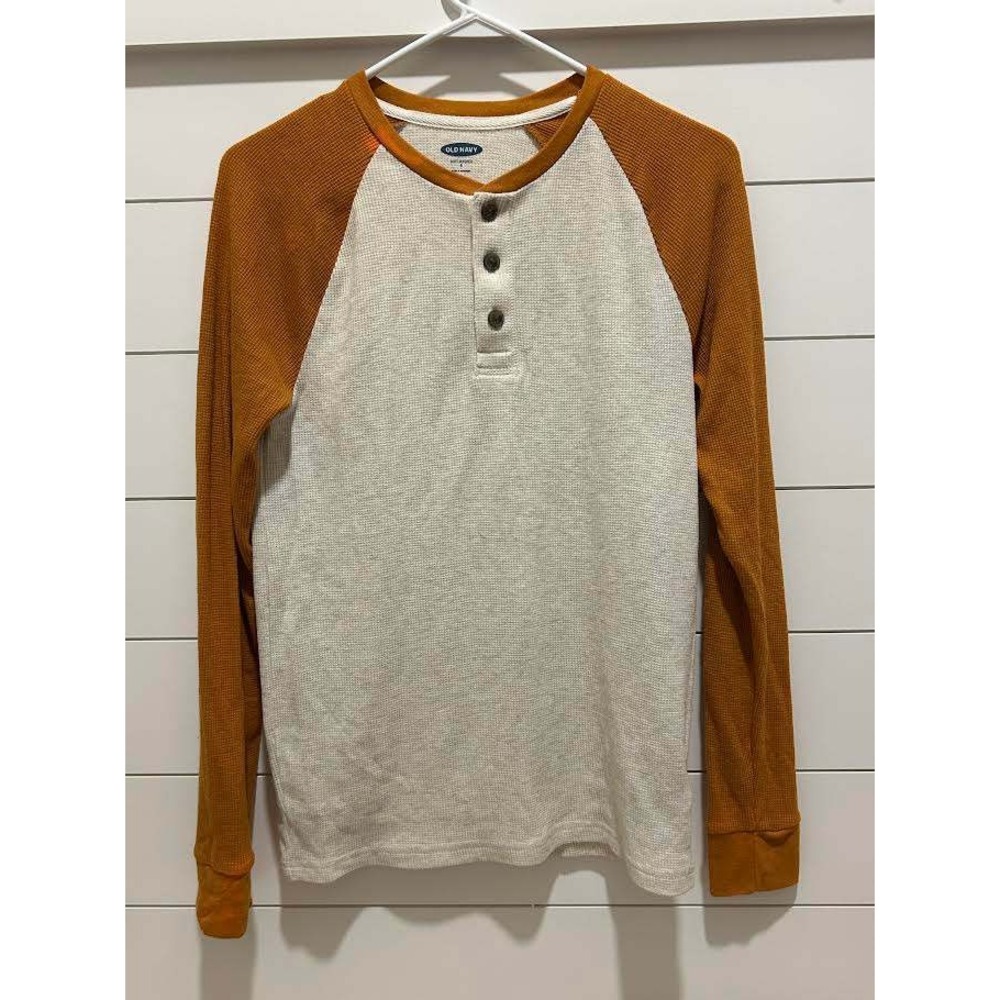Old Navy Mens Soft-Washed Thermal Henley Raglan Waffle Knit Shirt White Orange S